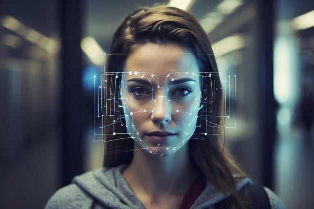 Foto autenticazione mediante concetto di riconoscimento facciale biometricosistema di sicurezza tecnologia di riconoscimento faciale