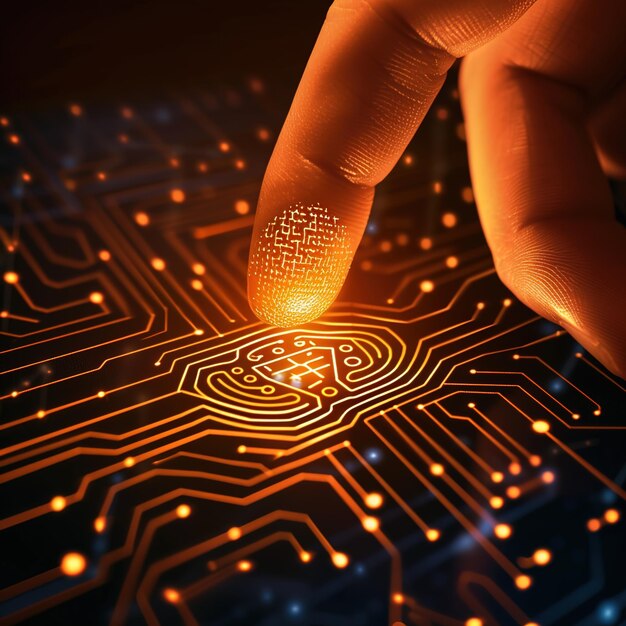 authentication login or cybersecurity fingerprint and secure online connection of professional enter
