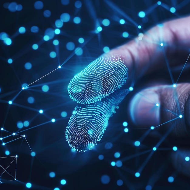 authentication login or cybersecurity fingerprint and secure online connection of professional enter