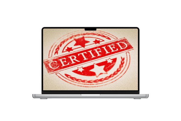 Photo authenticity certified laptop mockup 2