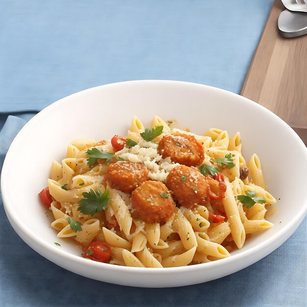 authentieke italiaanse pasta met tomaten en een witte achtergrond