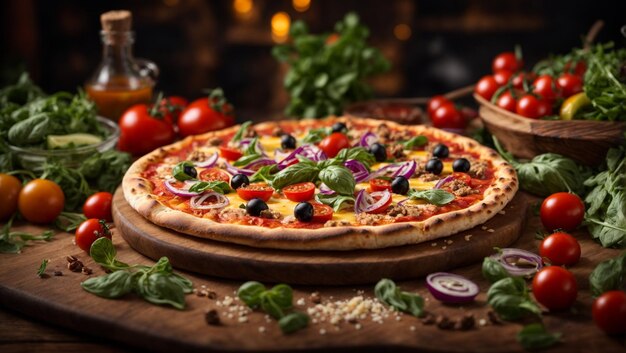 Authentieke Italiaanse pizza is een culinair meesterwerk de korst is dun en knapperig fastfood maaltijd