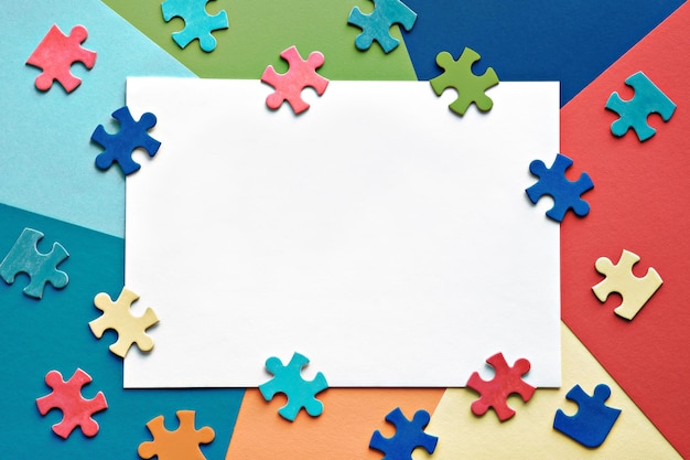 자폐증 인식의 날 세계 자폐증의 날 프레임 퍼즐 조각 copyspace 전단지 포스터 디자인 요소에 대한 배너 바탕 화면 배경