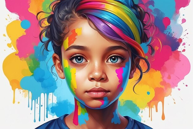 Autism day awareness with colourful portrait