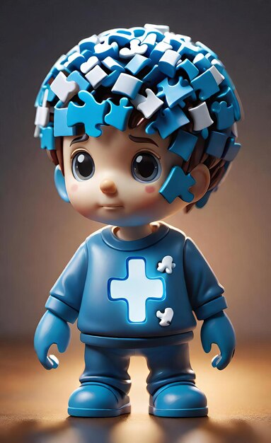 Photo autism day figure 3d boy character