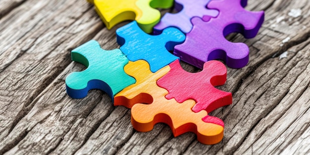자폐증의 날은 다채로운 배경에 다채로운 퍼즐 조각의 큰 컬렉션입니다.