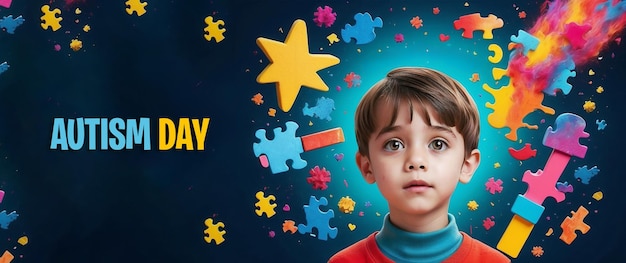 Autism Day Template for Social Media With Vibrant Childs and Bright Colors Space for Text