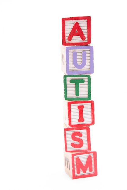 Autism spelled out in stacked letter blocks