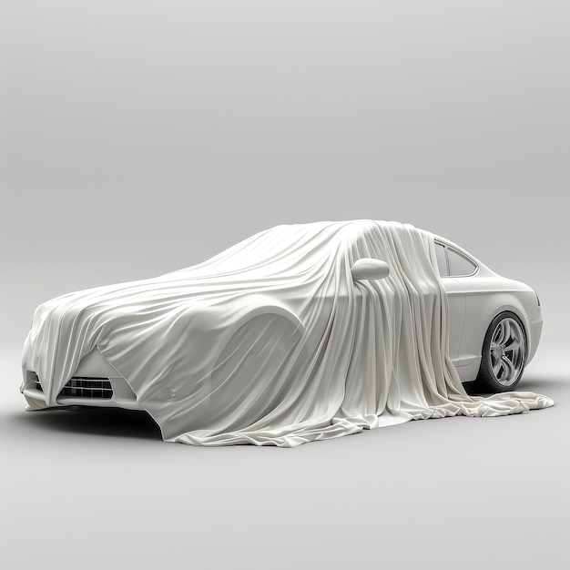 Auto bedekt met witte doek 3D Rendering 3D illustratie