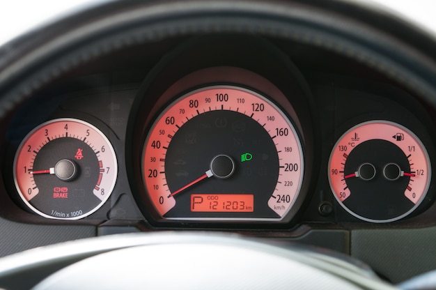 Auto dashboard close-up.