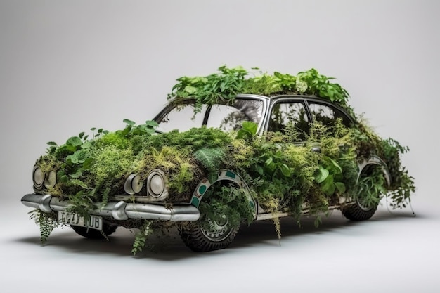 Auto gemaakt van planten op witte achtergrond gemaakt met generatieve AI