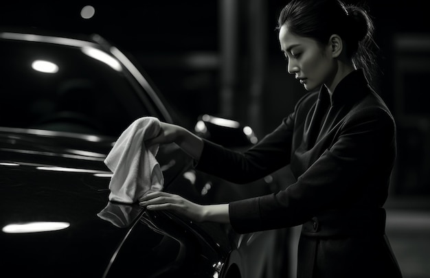 Foto auto gewassen door handdoekman schoon te maken