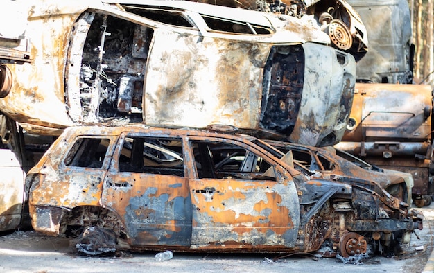 Auto in irpen kyiv region ukraine russia ukraine war cemetery\
of cars in irpin the consequences