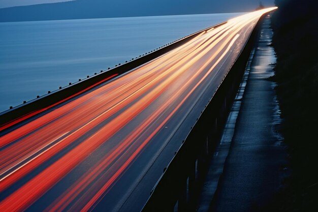 Auto lichtsporen op de brug Lange belichting opgenomen met lange belichting