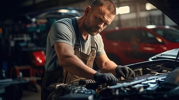 Auto mechanic working in garage repair service