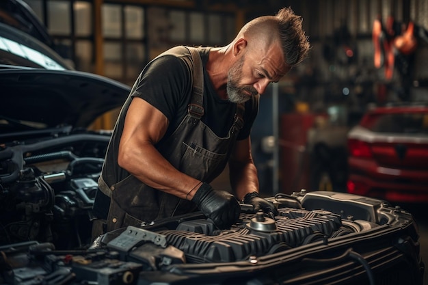 Auto mechanic working in garage repair service