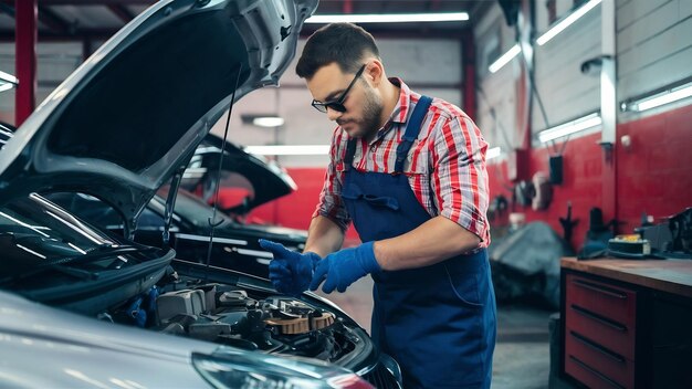 Auto mechanic working in garage repair service