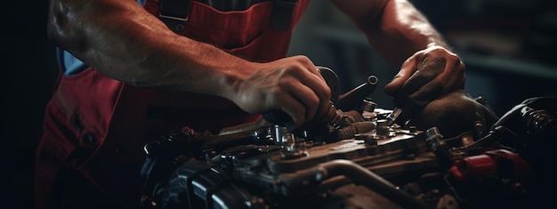 Foto meccanico automobilistico che lavora in garage