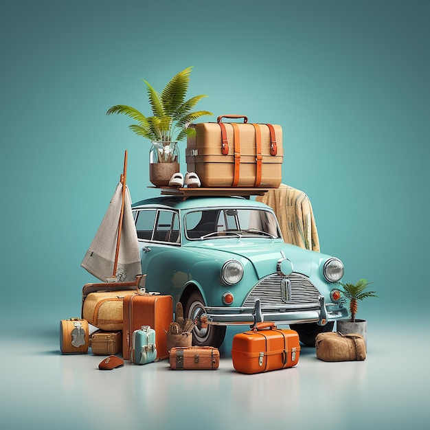 auto met bagage en zomeraccessoires