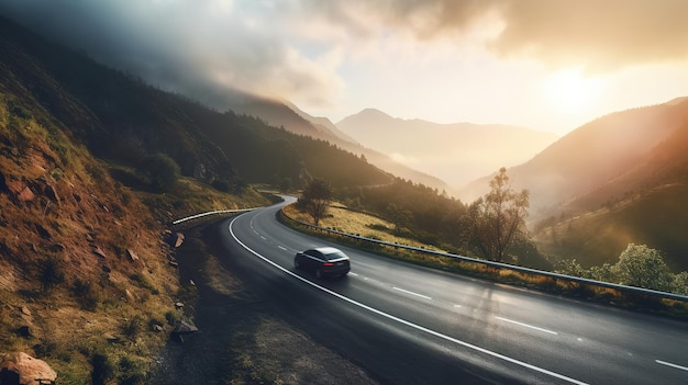 Auto op bergweg