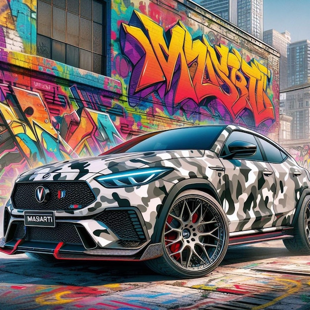 auto op een graffiti achtergrond