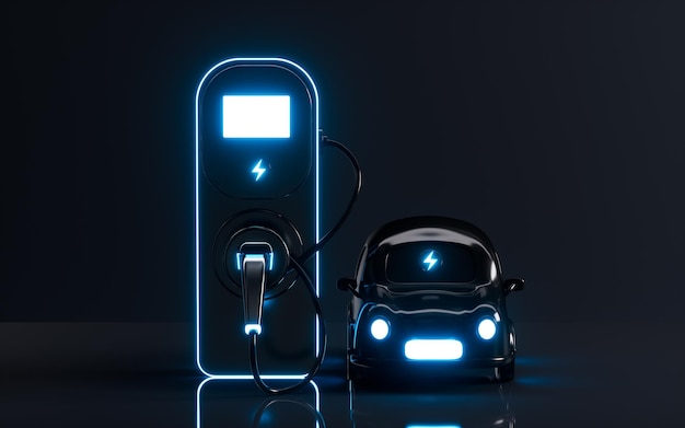 Auto oplading stapel is het opladen van de auto elektrische voertuig opladen concept 3d rendering