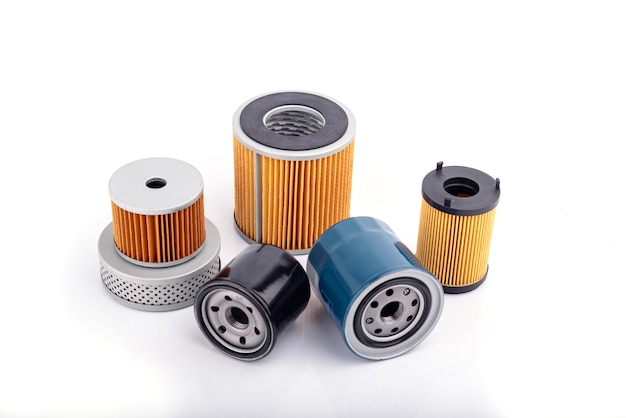 Auto parts accessories :  Oil , fuel or air filter for engine car  isolated