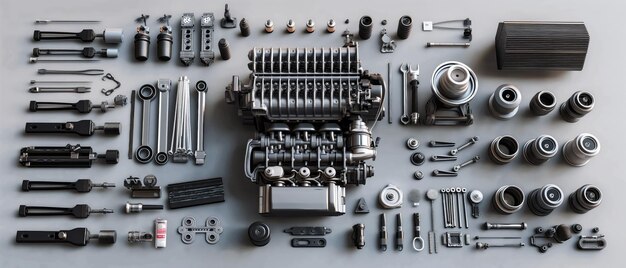 Photo auto repair shop disassembled engine parts car repair engine parts