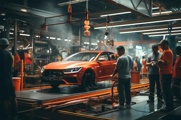 Auto repair shop with red car