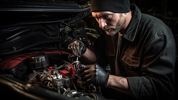 Auto repair specialist as they skillfully diagnose and rectify an engine coolant issue meticulously ensuring the proper functioning Generated by AI