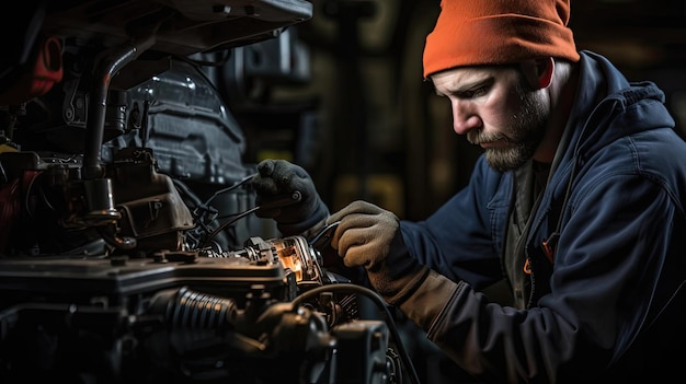 Auto repair specialist works to fix a faulty ignition coil optimizing spark timing and ensuring consistent engine power delivery Generated by AI