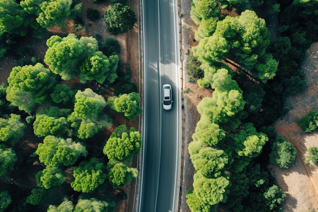 Foto auto rijden op verharde weg door groene bomen in madrid