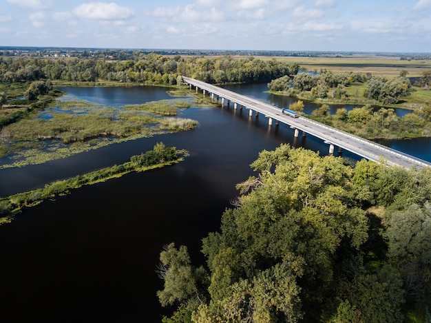 Auto road bridge over Desna river in Chernihiv region, Ukraine