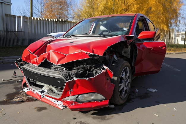 Auto vernield na ongeval Auto-ongeluk op straat beschadigde auto na aanrijding Overtreding van verkeersregels