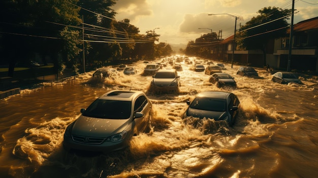 Auto vernietigt door overstromingsnatuurramp