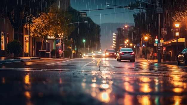 Auto wazig lamp lens achtergrond met water regen generatieve ai