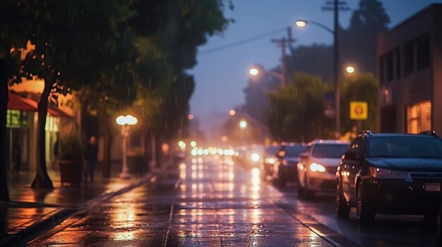 Auto wazig lamp lens achtergrond met water regen generatieve ai