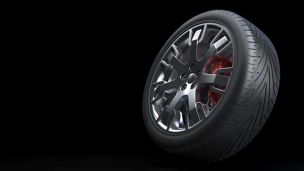 Auto wheel side view 3d render