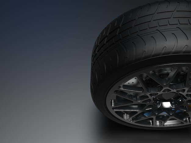 Auto wheel with chrome disks on a dark background 3d render