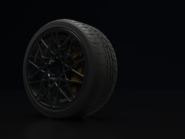 Auto wheel with chrome plated on a dark background 3d render