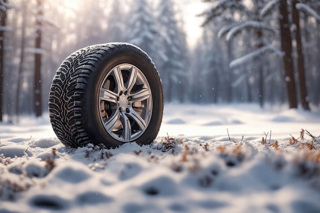 auto winterwiel op ijzige wintersneeuw