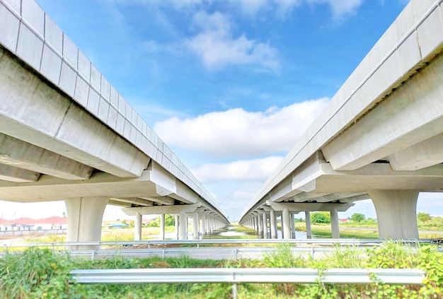 the autobahn concrete road with blue sky