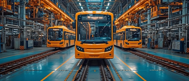 Foto autofabriek bussen op de assemblagelijn