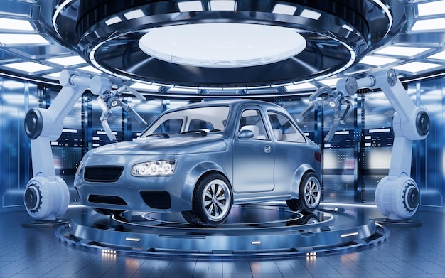Autofabrikatie en mechanische armen 3D-rendering