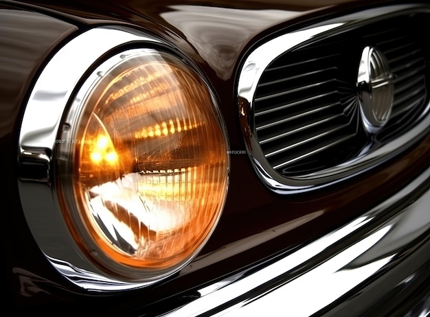 Autokoplamp Close-up foto van auto exterieur detail met veelhoekige vorm en ringstructuur Moderne abstracte industriële of technologische achtergrond met glazen object en metalen textuur