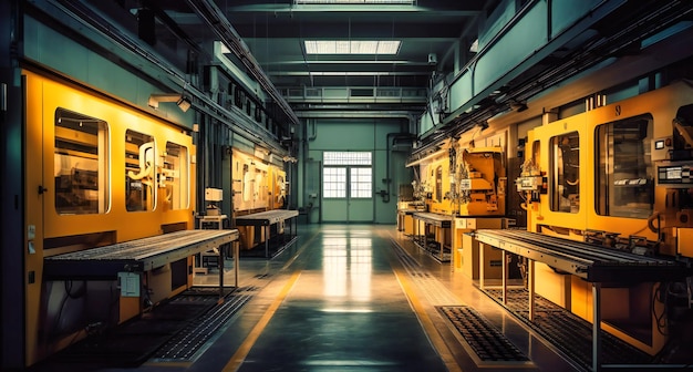 Automated assembly station inside industrial manufacturing plant