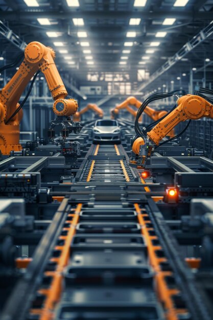 automated construction of cars in a factory robots Generative AI