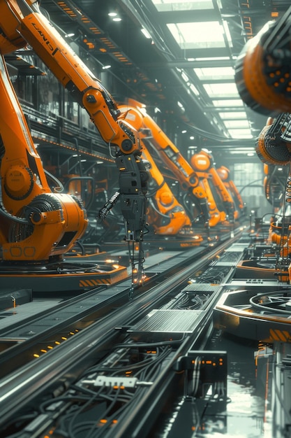 機械工場での自動車の自動製造 - ロボット - ジェネレーティブAI