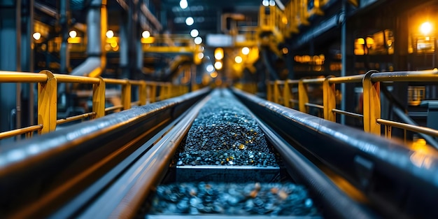 automated conveyor system transporting ore in mining facility for processing and sorting concept mining conveyor system ore processing sorting automation