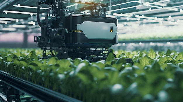 Photo automated farming machinery in action greens production